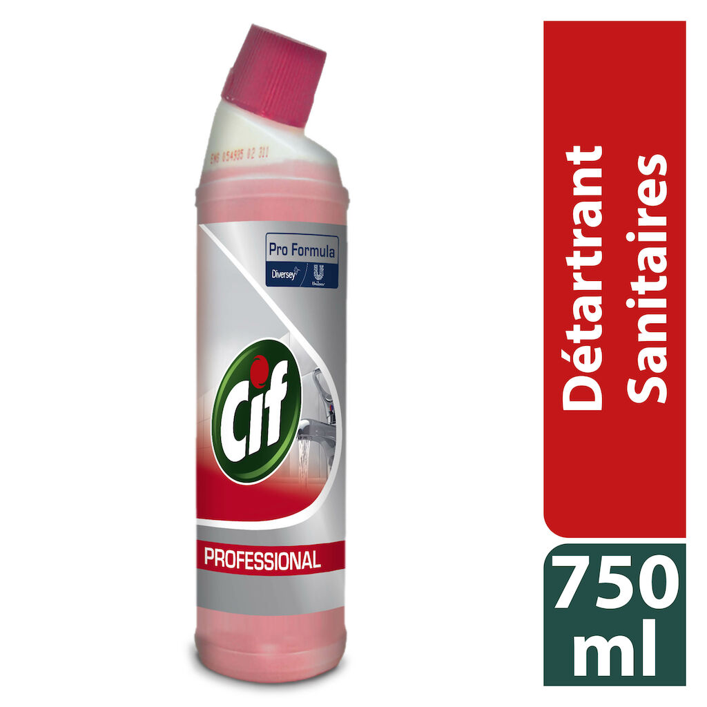 Cif Professionnel  Détartrant Sanitaires 6x0.75L - Détergent prêt à l’emploi pour éliminer en profondeur le calcaire et les autres dépôts des surfaces sanitaires résistantes à l’acide.